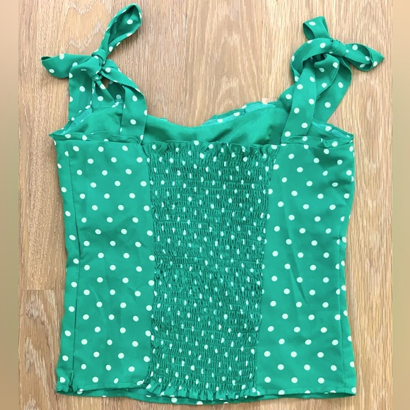 Re:Named Polka Dot Strap Tank Top, green/white. Size Medium - Picture 2 of 6